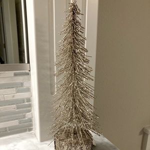 Two’s Company: Silver Glittery Hand Crafted Natural Wood Tree - Holiday Decor